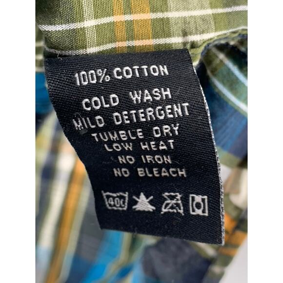 XXX RUDE Men's Green-Blue Plaid Button-Up Long Sleeve Regular-Fit Shirt SZ M - Picture 9 of 10